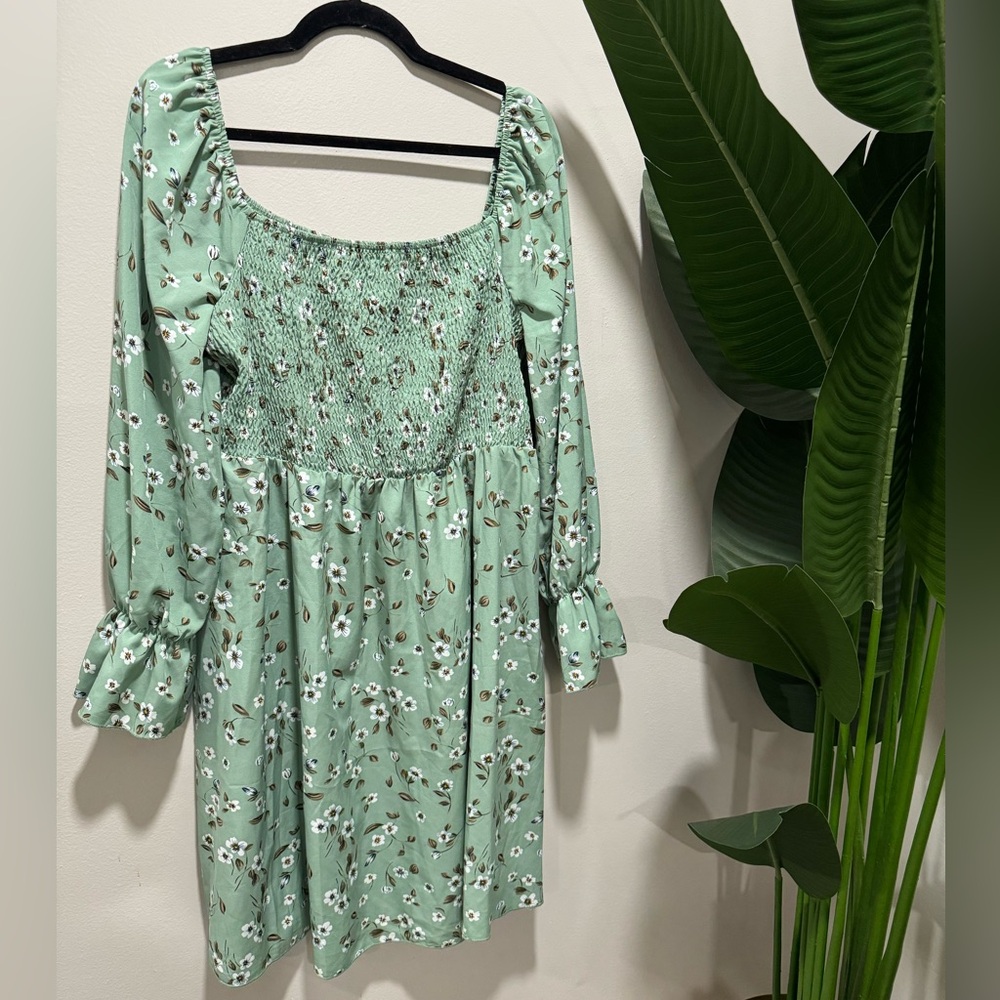 Green Smoked Green Floral Midi Dress